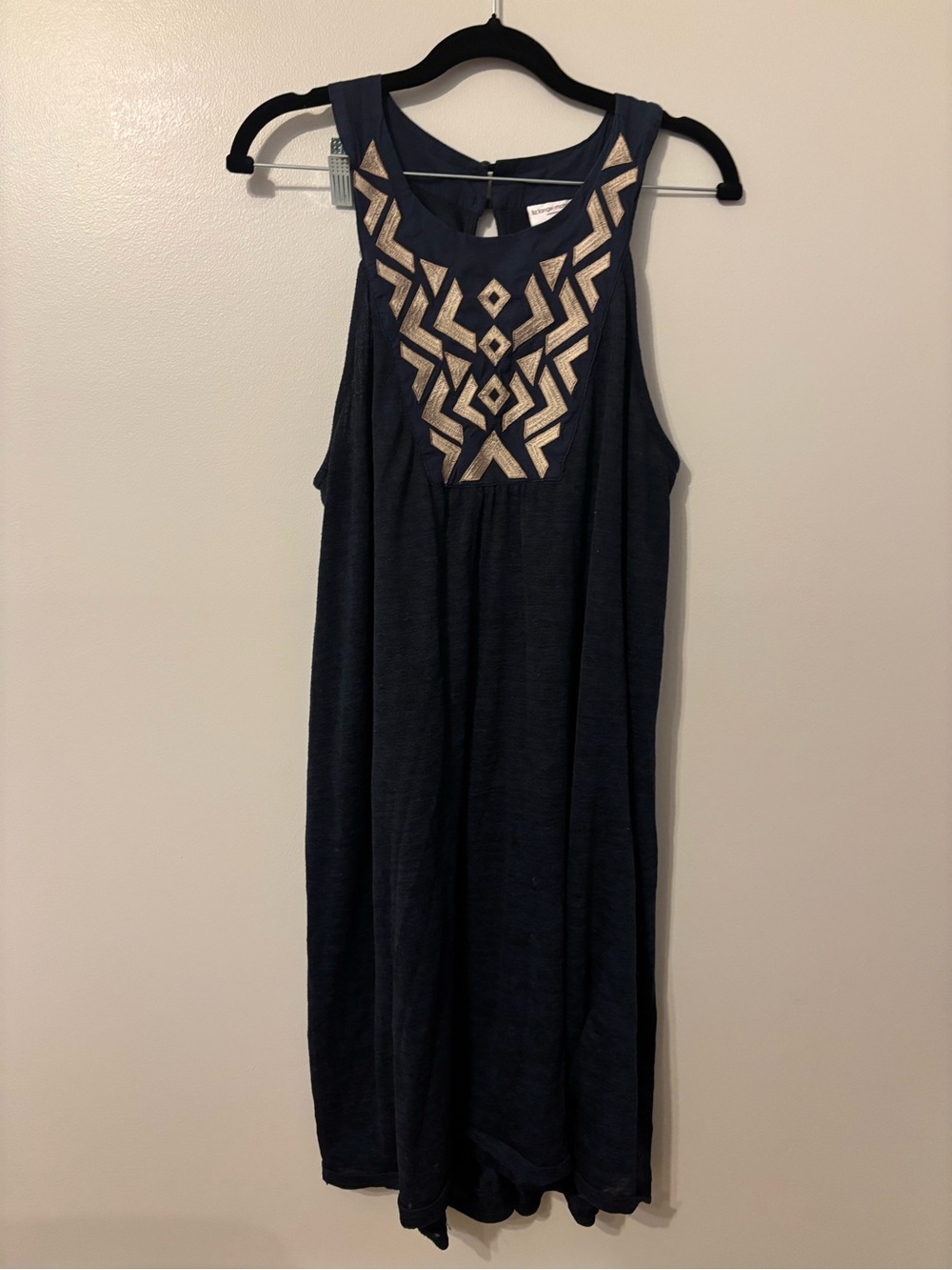 Liz Lange Maternity Dress Sleeveless Blue Geometric Embroidered Sz L Lined Flowy